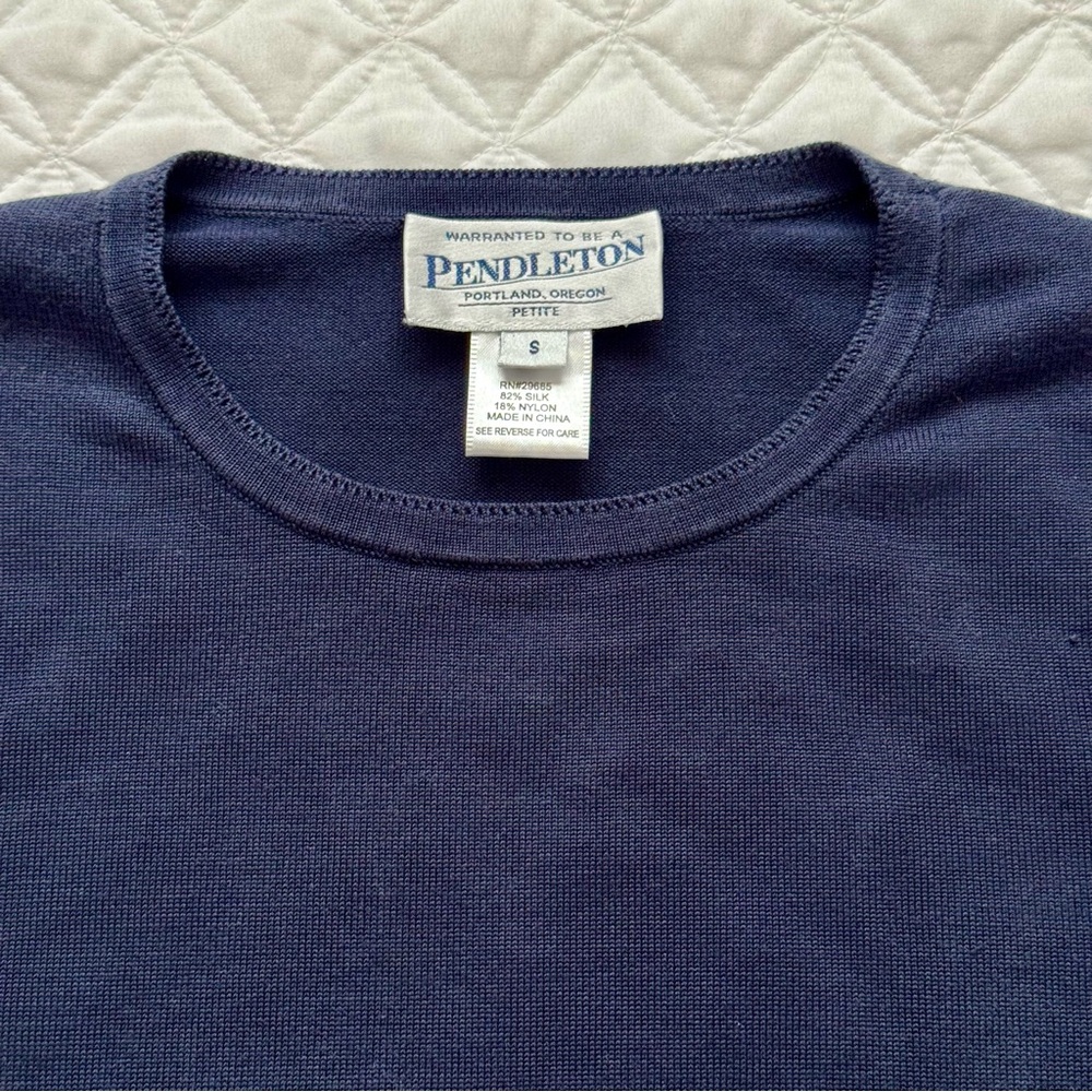 Pendleton Vintage Short Sleeve Silk Blend Crewneck Sweater Tee Navy Blue Sz PS - Picture 2 of 13